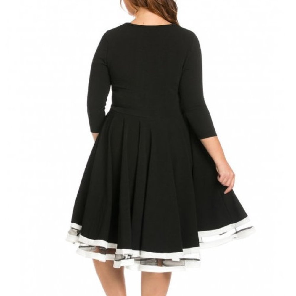 Plus White Mesh Stripe Fit & Flare Skater Dress - Picture 6 of 7